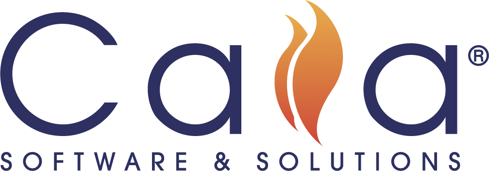 CAIA Software & Solutions Logo. Navy Blue letters with flame image for the letter i.